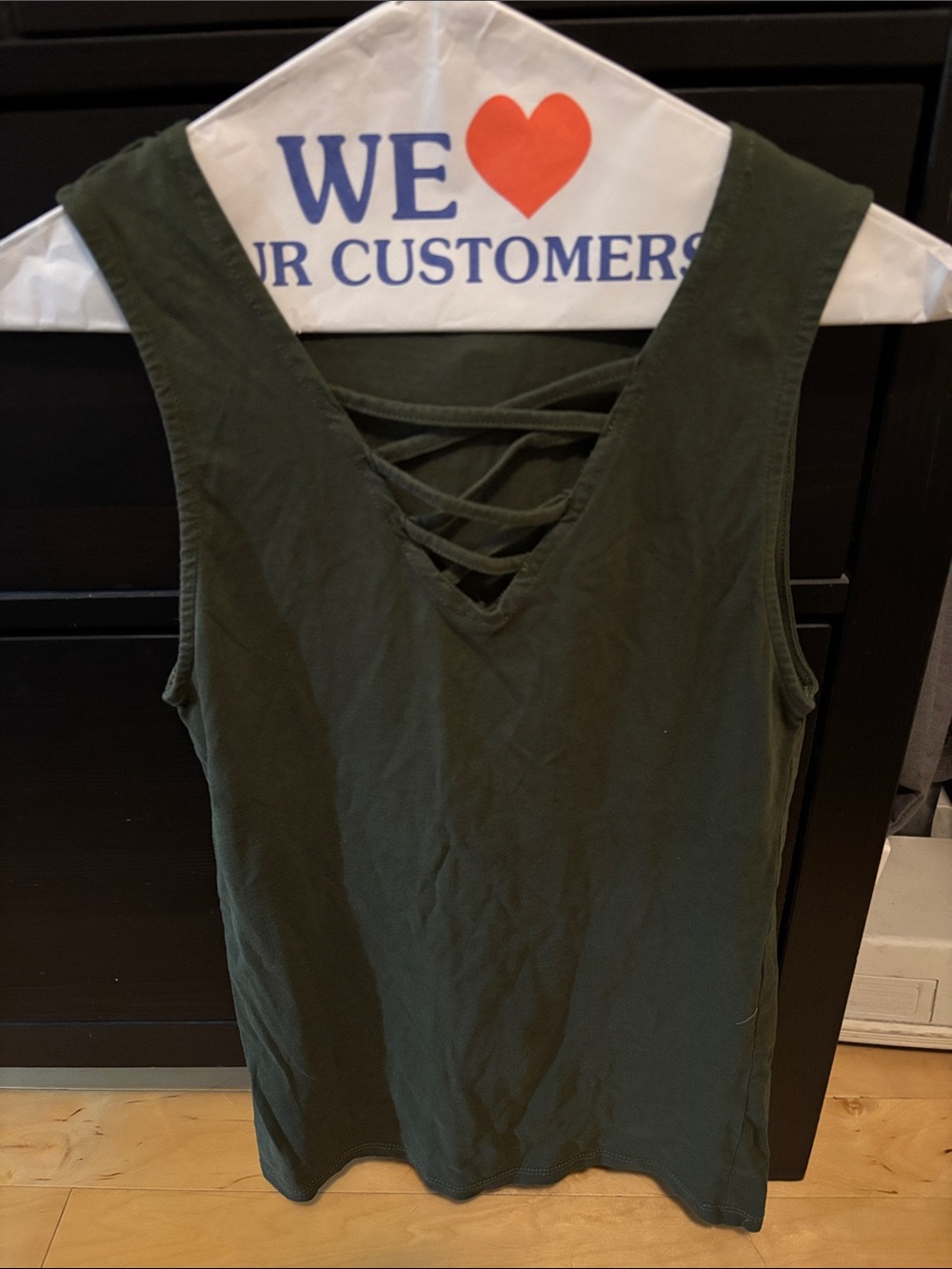Splash Olive Green V-Neck Tank with Crisscross Back